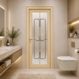 Hotel Project Aluminum Bathroom Door Waterproof Structure with Decorative Frosted Glass Design