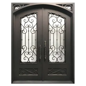 House Exterior Wrought Iron Double Swing French Door with Double Glass Insert
