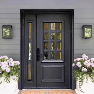 Hurricane Impact Entrance Front Main Gate with Tempered Glass Custom Steel Security Unequal Double Door