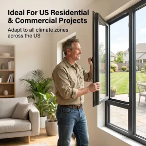 Hurricane-Proof High-Impact Black Aluminum Alloy Thin-Profile Casement Windows and Doors for USA
