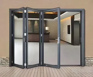 Hurricane-Proof Stainless Steel Exterior Bifold Door, Soundproof Double Tempered Glass Door for Balcony or Patio