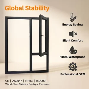 Hurricane-Resistant High-Impact Double-Glazed Thermal-Break Black Aluminum Casement Windows for Villa