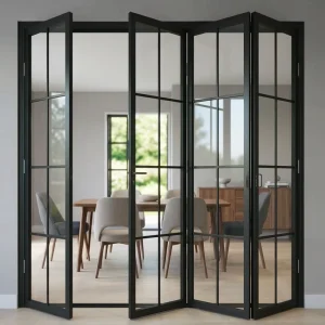 Indoor Aluminum Alloy Folding Door with Optional Stainless Steel Screen Netting and Single Glass
