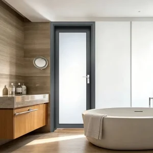 Indoor Single Leaf Swing Door with Aluminum Alloy Frame Glass Interior Door for Bedrooms Bathrooms and Washrooms