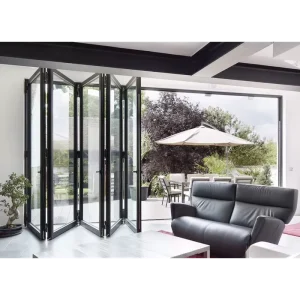 Industrial Aluminum Alloy Folding Door with Foldable Glass, Fire Resistant 90 Minutes, 50 mm Thickness, Powder Coated Surface