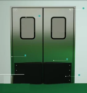 Industrial Double Swing Door, 304 Stainless Steel Impact-Resistant Door for Warehouse