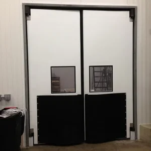 Industrial Double Swing Traffic Door with Durable PE Panel for Supermarket and Food Processing Use
