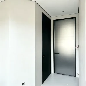 Industrial Style Black Slim Frame Aluminum Interior Glass Hinged Ultra-Narrow Swing Door