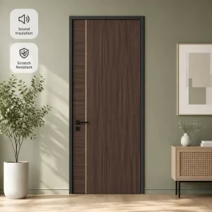 Interior Aluminum Frame Wood Door, Melamine Decorative Panel, Sound-Insulated, for Homes, Villas, and Schools