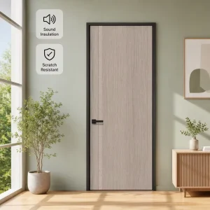Interior Aluminum-Frame Wood Door with Melamine-Faced Board for Villa and Commercial Use