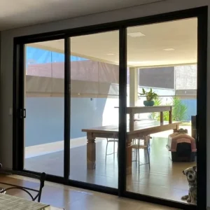 Interior Aluminum Sliding Glass Door with Black Frame and Telescopic Panel