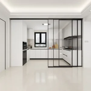 Interior Black Slim Narrow Frame Aluminum Sliding Door for Kitchen Office Living Room Panel Balcony Sliding Glass Door