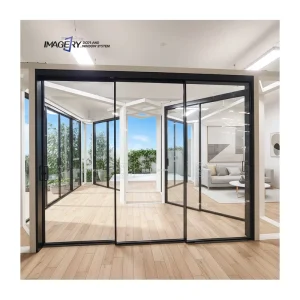 Interior Frameless Three linkage Extremely Narrow Tempered Glass Aluminum Sliding Door for House Villa