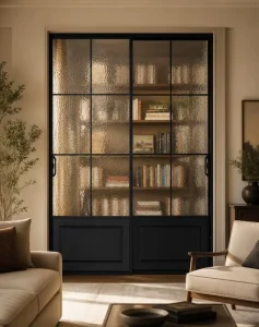 Interior French Aluminum Sliding Door Black Frame Decorative Grid Glass Panel for Kitchen Bedroom Dining Room