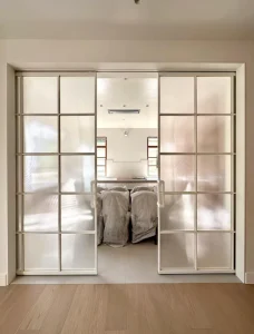 Interior French Sliding Glass Door for Villas, Aluminum Alloy Frame, Windproof