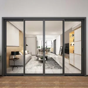 Interior Narrow Slim-Frame Aluminum Glass Sliding Door, Full-View, 4-Panel, for Balcony or Office