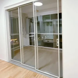 Interior Partition Glass Sliding Door 3-Door Linkage System with Optional Art Glass