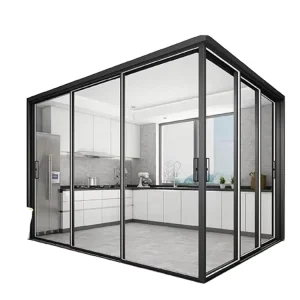 Interior Partition Soundproof Slim Narrow-Frame Double-Glass Aluminum Sliding Doors