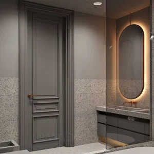 Interior Room Single Leaf Gray Wood Flush Door for Bedroom House Hotel Home