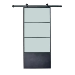 Interior Slim-Frame Sliding Frosted Glass Barn Door for Kitchen and Shower