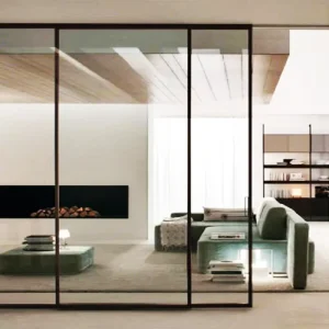 Interior Sound and Heat Insulation Sliding Door with Double-Layer Tempered Glass, Narrow Steel Frame and Side Opening