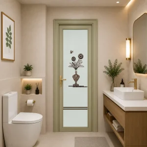 Interior Swing Bathroom Door Aluminum Frame with Elegant Privacy Glass Design for Projects