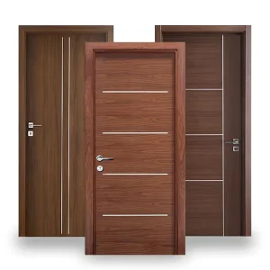 Interior Timber Wood Single-Leaf Light Brown Veneer Slab Flush Door for Home Hotel Room
