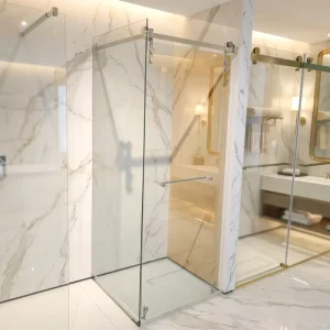 Internal Horizontal Sliding Shower Door Clear Tempered Glass with Stainless Steel Handle in Chrome Polished