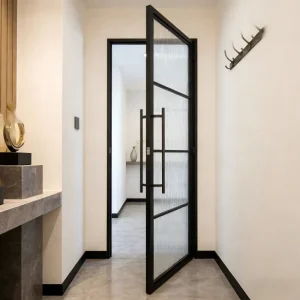 Iron Glass Interior Swing Door Narrow Black Steel Frame French Door