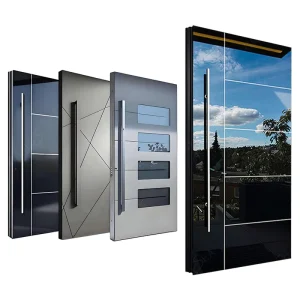 Italian Modern Swing Cast Aluminum and Steel Armored Entrance Door with Solid Wood Pivot Front Door