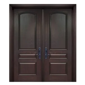 Italian Modern Walnut Exterior Wooden Double Door 3 Panels