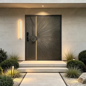 Italy Style Heavy Duty Cast Aluminum Insulated Soundproof Armored Entry Door with Brushed Finish and LED for Villas
