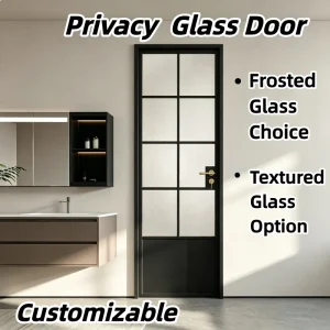 Ivory White Arched Swing Partition Door Obscure Pattern Glass Metal Frame Moisture Proof for Townhouse Bath Interior