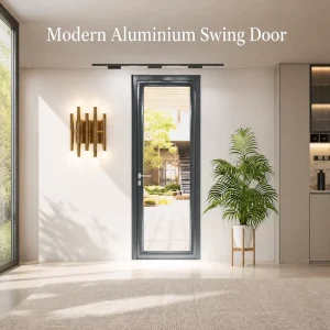 KOMPSTAR Narrow Frame Aluminum Single Swing Door Waterproof Soundproof Interior Doors for Kitchen Courtyard Bedroom