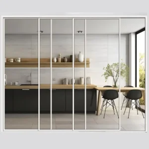Kitchen Hanging-Rail Sliding Partition Door with No Floor Rail and Narrow Frame