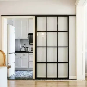 Kitchen Sliding Door with Narrow Steel Frame, Single or Double Toughened Glass, Fiberglass Screen, Thermal Insulation