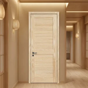 L02 Manual Solid Wood Composite Louvre Door with Wood Grain for Interior Hotel Decoration