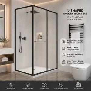 LINLLINQI MT Modern Space Saving L Shape Pivot Door Smooth Swing Action Full Stainless Steel Frame 8mm Tempered Glass Easy Clean