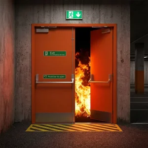 Large Double Swing Steel Fire Door with Observation Window Fireproof Door for Warehouse Basement Entrance