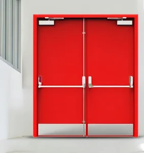 Large Fireproof Steel Security Door with Interior Metal Construction and Door Closer