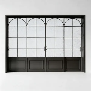 Large Heavy Duty Horizontal Slide Door Double Glazed Glass Aluminum Alloy Profile French Sliding Doors with Arched Edge Design