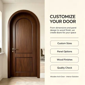 Large Vintage Arc-Shaped Solid Wood Panel Door for Interior and Exterior Use