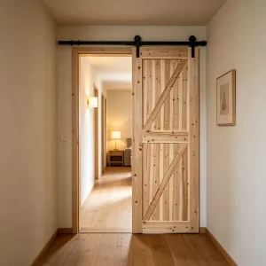 Light-Colored Solid Fir Timber Sliding Barn Door, X Design, Indoor