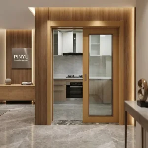 Light Oak Double Leaf Fluted Glass Sliding Solid Wood Wardrobe Door