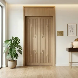 Light Oak Fluted Carved Dual Leaf Solid Wood Wardrobe Bedroom Closet Whole House Integrated Interior Door Assembly