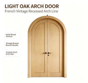 Light Oak French Arched Double Interior Door with Bronze Handle for Villa and Apartment Use