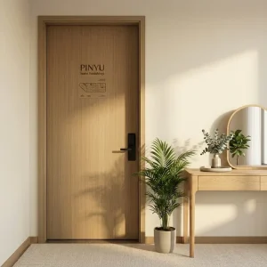Light Oak Full Grain Plain Slab Solid Wood Wardrobe Bedroom Closet Hotel Guest Room Interior Door Assembly