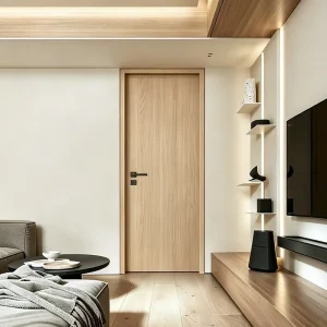 Light Oak Thin Frame Solid Wood Interior Door Soundproof Bedroom Door Custom Japanese Modern Style