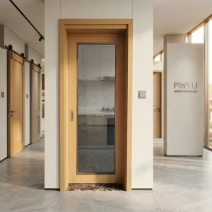 Light Oak Vertical Fluted Glass Solid Wood Wardrobe Bedroom Closet Single-Leaf Interior Door