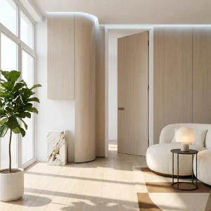 Light Oak Wood Veneer Flush Hidden Interior Door for Home or Hotel